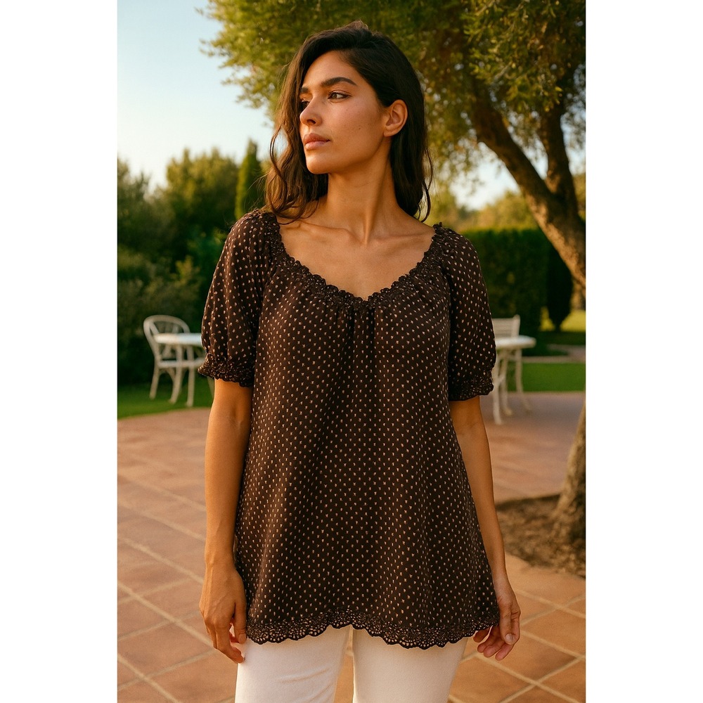Joie Silk Blouse Top Brown Romantic Lace Hem Size Small Cottagecore Milkmaid